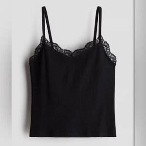 H&M Lace Trimmed Ribbed Black Tank Top